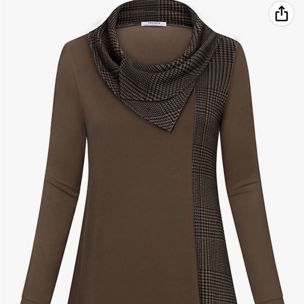 Women's Long Sleeve Cowl Neck Tunic Brown Houndstooth Size XXL!